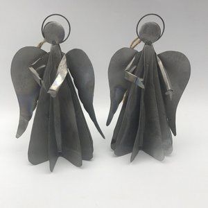 Corrugated Metal Angel Christmas Ornaments 6” Metalwork Folk Art Sculpted set 2